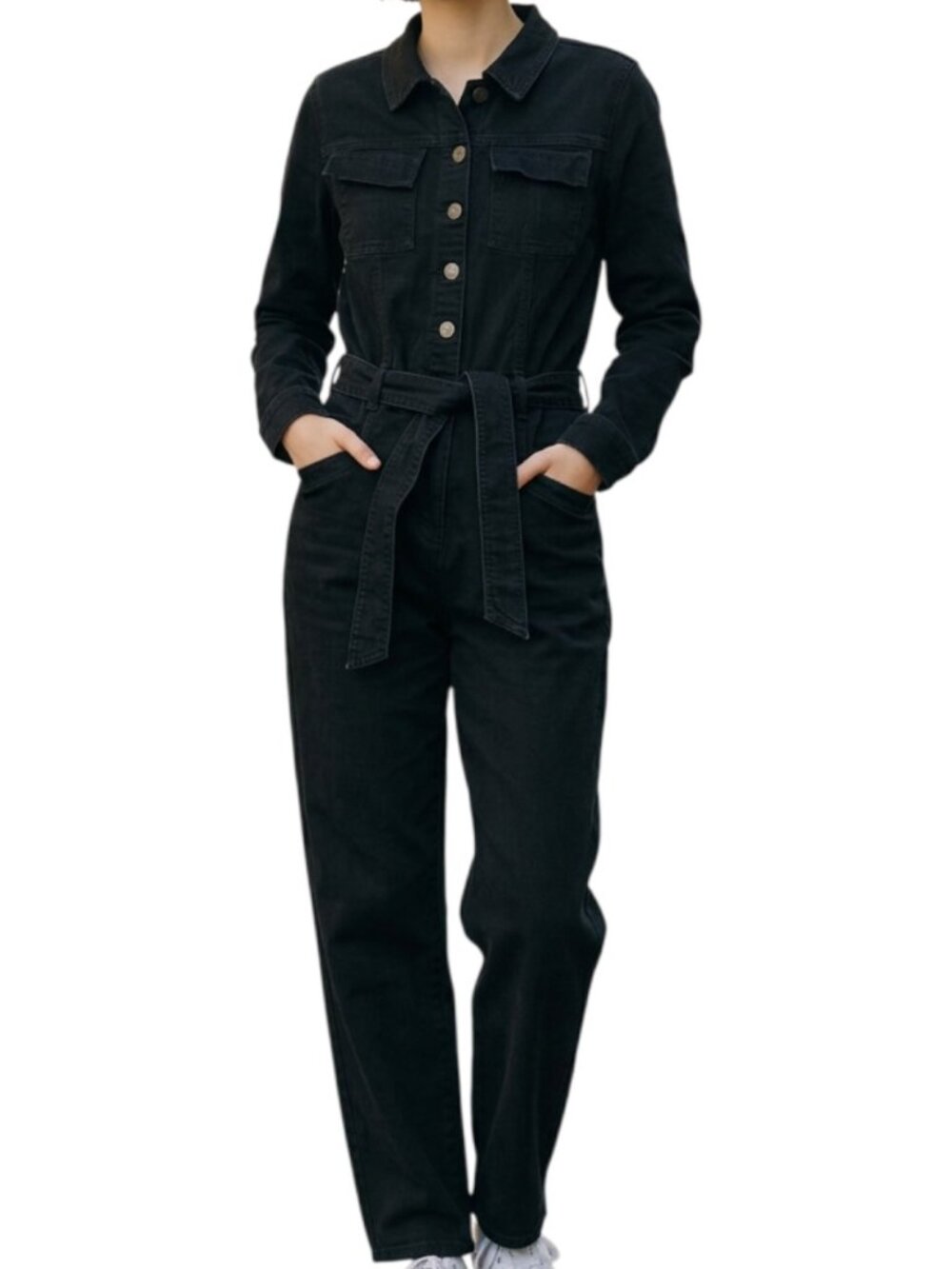 Martha Stewart Black Utility Jumpsuit Stretch Denim Coveralls Boiler Suit XS